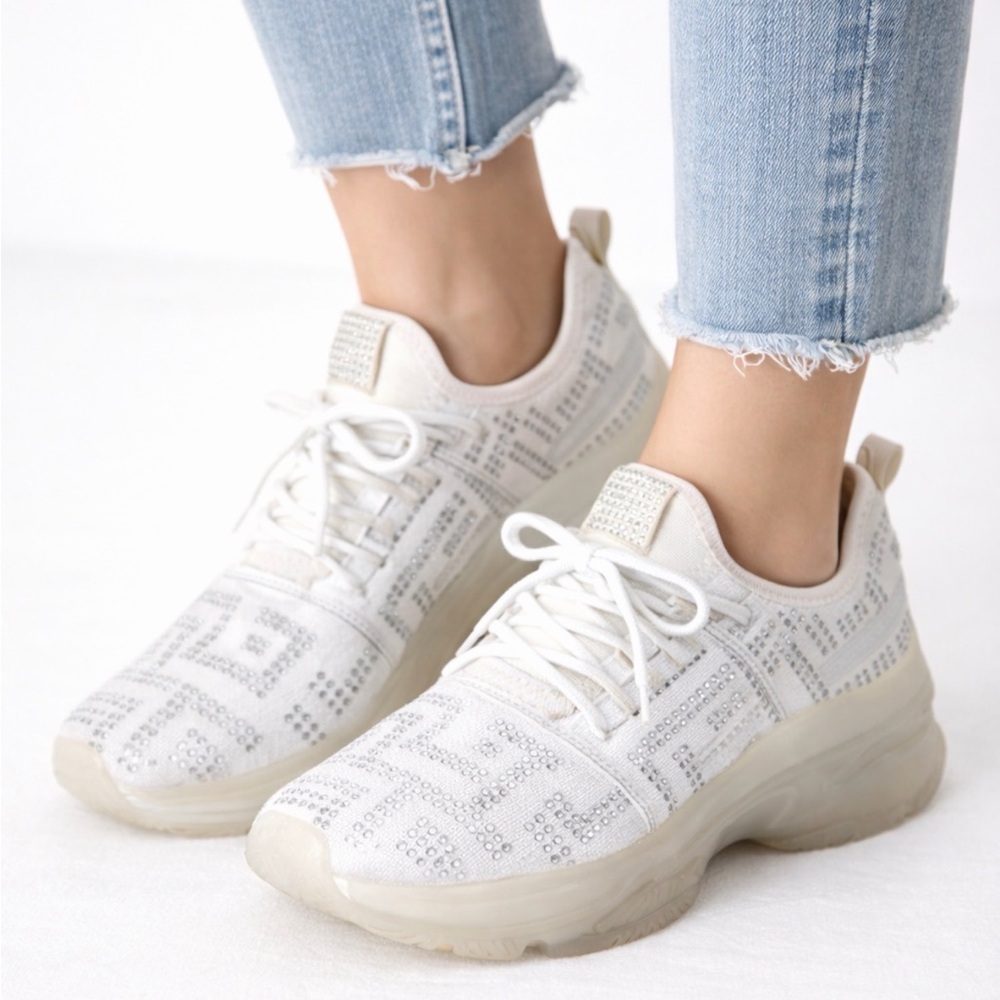 CloudAir women’s Size 6 Rhinestone Sneakers White Chunky Platform Shoes(B121)✨